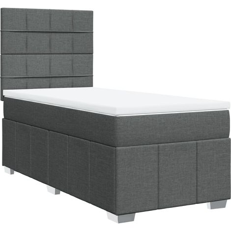Lit simple  Lit adulte  Sommier à lattes de lit avec matelas Gris foncé 90x200 cm Tissu