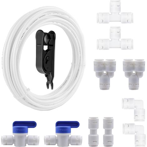 10 Meters Water Supply Hose Tube, 3/8" Water Purifier Connector Kit, Quick Connect Tube Fittings (Type Y+ T+I+L+Ball Valve) Reverse Osmosis Systems (1/5)