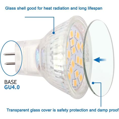 3W MR11 GU4 Ampoule LED Blanc Chaud 3000K AC/DC 12V Equivaut à l’Ampoule Halogène 35W Parfait pour maison, bureau, magasin, supermarché, bars, café, exposition, hôtel, restaurant, etc (4pcs) [Classe é (1/4)