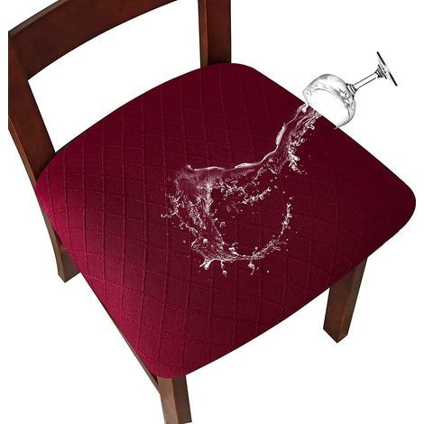 Housse de siège extensible imperméable en treillis diamant rouge vin 4 pièces, boucle 45509 cm, adaptée aux chaises de restaurant (1/5)