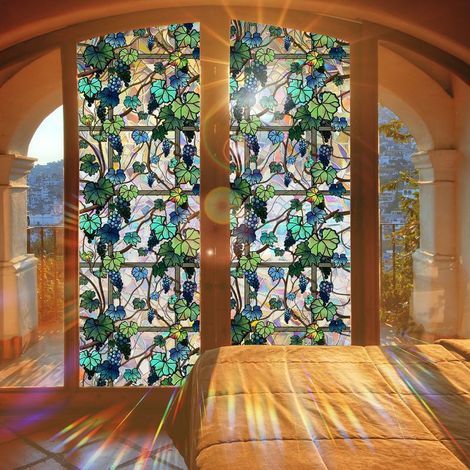 Verdunkelnde Buntglas-Fensterfolie für Badezimmerfenster, Sichtschutzfolie, blickdichte dekorative Buntglas-Fensterfolie, 45 x 100 cm (1/5)