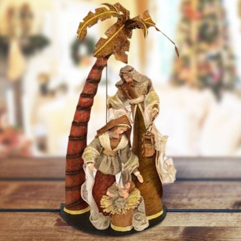 TRADE SHOP - Presepe Nativita' Con Palma In Resina Scenario Alto 64 Cm Decorazioni Natalizie - (1/2)
