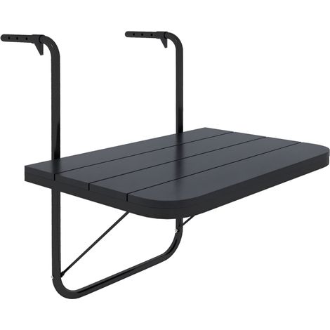 Table suspendue balcon noire pliable réglable en hauteur, structure aluminium solide, plateau plastique imitation bois, pratique gain de place pour extérieur (1/5)