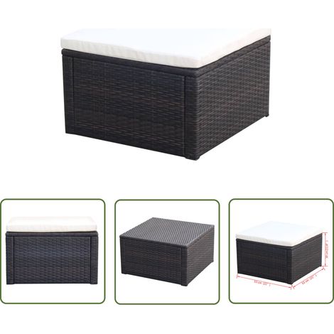 The Living Store Hocker mit Kissen Poly Rattan 53×53×30 cm Braun - Gartenstuhl - Outdoor Möbel - Lounge Chair - Terrassenmöbeln - Rattan Sessel (1/4)