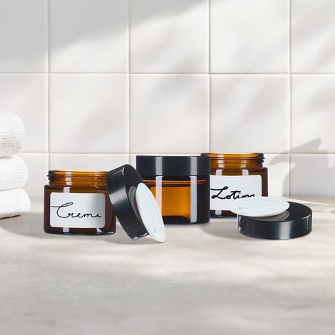 Pots à crème en verre ambré, 60 ml, protection UV, anti-fuite