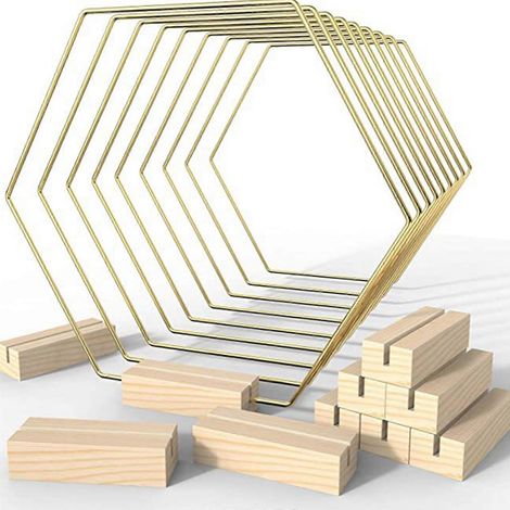 Lot de 10 cercles métalliques à motifs floraux avec base en bois pour la création de décorations murales en macramé. (1/4)