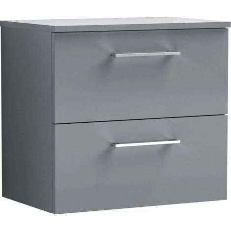Balterley Bramshall Modern Bathroom 600mm Wall Hung 2 Soft Close Drawer Vanity Unit with Worktop, 557 x 605 x 383mm, Satin Grey