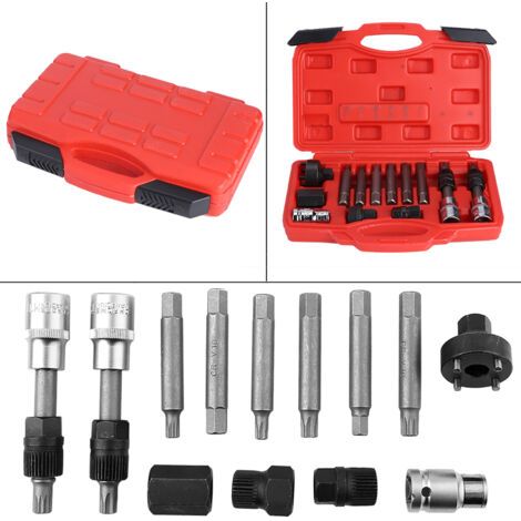 QORVA- Kit d'outils de Service de Garage, jeu d'embouts de retrait de poulie à roue libre d'alternateur 13 pièces