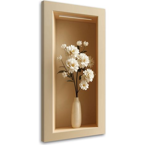 Wandbild Weiße Blumen in einer Vase in 3D 50x100 cm