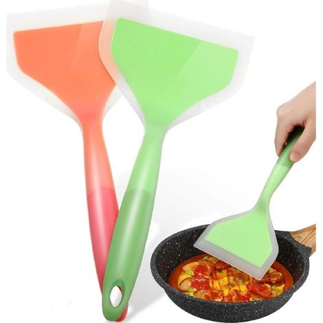 Set mit 2 flexiblen Silikon-Crêpe-Spateln, breite Antihaft-Spatel, Fischspatel, hitzebeständiges, flexibles Silikon (1/4)