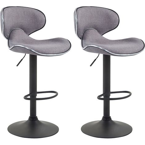 Set di 2 sgabelli da bar moderni con linee ondulate seduta in tessuto grigio chiaro base a tromba in metallo nero 100006351
