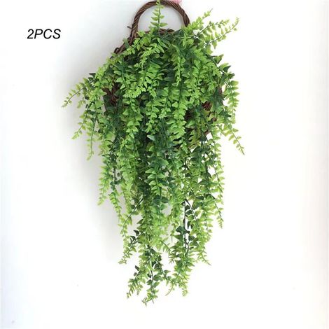 MINKUROW 2 Stück Kunstpflanze, 1 Stück, künstliche Blätter, hängend, für Haus, Garten, Hochzeit, Dekoration, Bambusblätter, Kunststoff, grün, 80 cm (1/5)