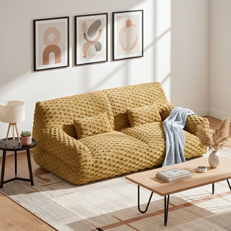 CHITA Canapé 2 places compressé avec couverture et coussins,en laine,jaune