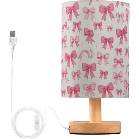 Kcldeci Lampe de chevet en forme cœur avec nœuds roses et rouges (1/5)