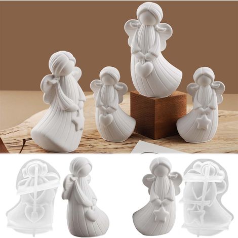Lot de 2 moules en silicone en forme d'ange 3D - Ange de Noël - Étoiles - Moule en silicone - Moule à bougie - Moule en plâtre pour verser le cœur - Moules en plâtre pour les travaux manuels (1/5)