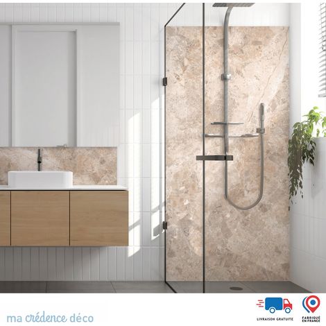 Panneau de douche : Marbre de Velletri - Couleur Beige ivoire - Alu composite - 90 - 245 (1/3)