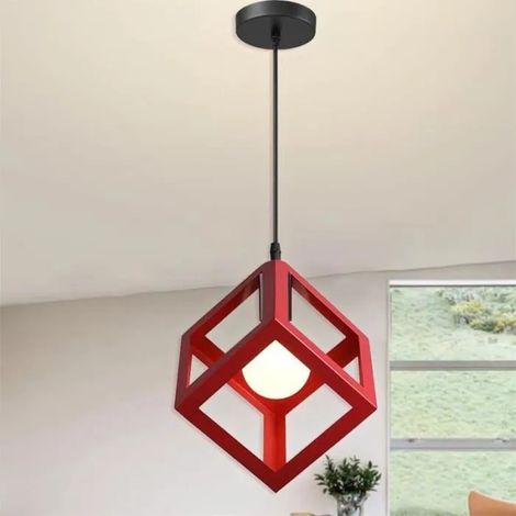 U-Do Lustre Suspension Carré en Fer Rouge E27 Ajustable Lustre Plafonnier Exquise Lampe Intérieur design Vintage pour Cuisine (1/4)