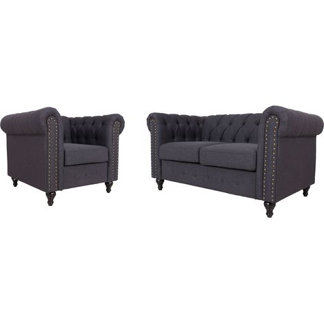 Upholstered Armchair with Nailhead Trim Set of 2 - Dark Grey (1/5)