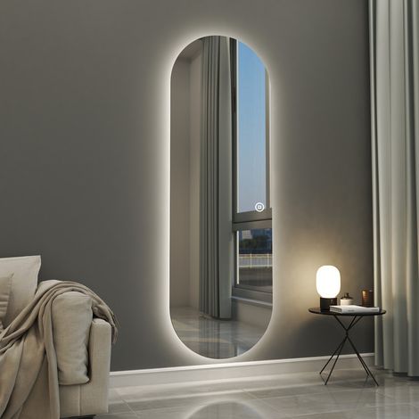WDWRITTI Ovaler Standspiegel 160x60 cm Ganzkörperspiegel mit Beleuchtung Ovaler Spiegel mit Beleuchtung für Ankleidezimmer, Schlafzimmer, Wohnzimmer, Friseursalon (1/5)