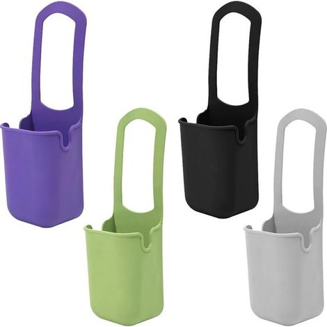 Juego 4 bolsas silicona puertas coche, bolsas almacenamiento portavasos pueden colgar universalmente morado, verde, negro gris vasos (1/5)