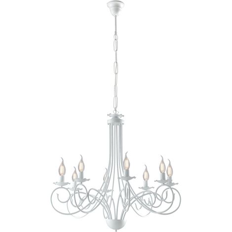 Lampadario Provenzale Candelabro Alma 8 Luci Ferro Battuto Bianco Shabby