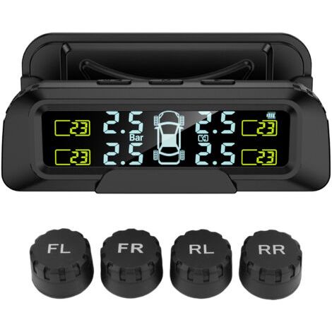 Pair - Système de surveillance de la pression des pneus avec 4 capteurs externes, chargement solaire et USB-C, marche/arrêt automatique, alarme de batterie faible pour voitures, SUV, monospaces et véh (1/5)