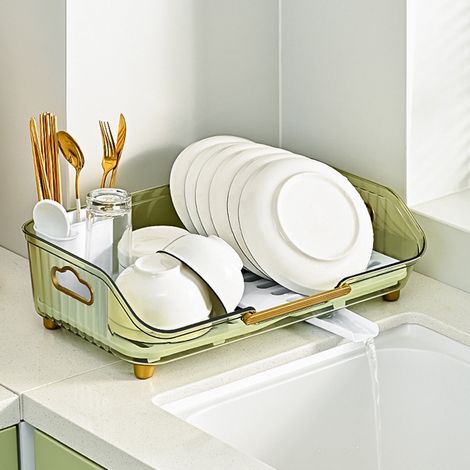 Rack À Vaisselle Avec Planche À Égoutter - En Polypropylène - Pour Comptoir De Cuisine Et Évier - 43,7 X 27,5 X 13 Cm - Vert - 1 Pièce (1/5)