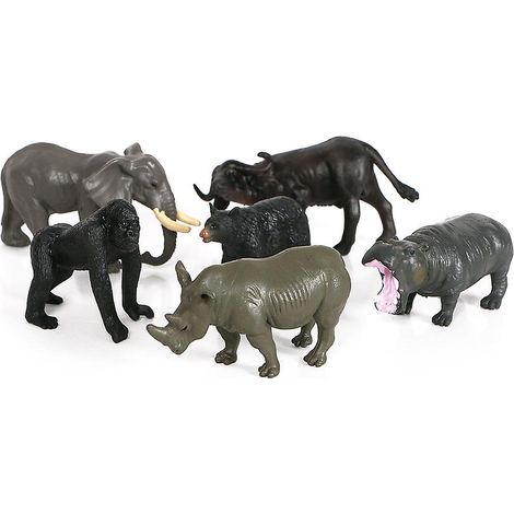 Ensemble de 6 figurines d'animaux sauvages en PVC simulant un éléphant d'Afrique - Rhinocéros, buffle, ours noir, gorille, hippopotame (objets de décoration) (1/5)