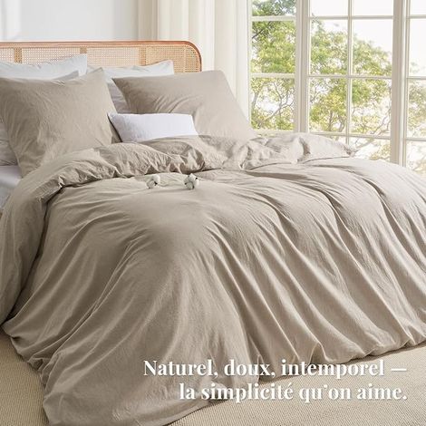 Duvet Cover 260 x 240 cm, Beige, 100% Cotton, Bedding Set – Duvet Cover 260 x 240 cm + 2 Pillowcases 65 x 65 cm, All with Zip (1/3)