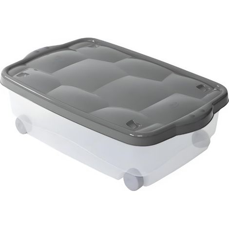Contenitore multiuso con ruote, misura 60x40x18,5 cm e capacità 24 litri - Porta biancheria trasparente con coperchio, box salvaspazio - Antracite (1/5)