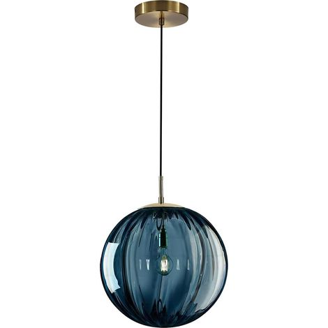 Suspension moderne pour salle à manger, boule en verre, série de verre de couleur bleue, diamètre : 25 cm, hauteur réglable avec douille E27 (1/5)