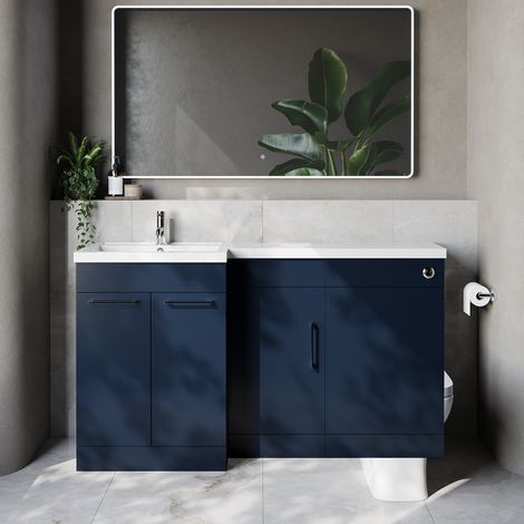 Napoli 390 Deep Blue 1500mm 3 Door Vanity Unit Toilet Suite with Left Hand Square Lucia Basin - 1500mm - Chrome 160mm HandleWithout Kingston Toilet Pan