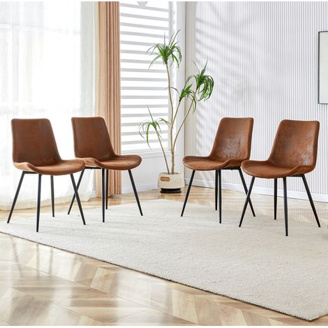 Silla de comedor de tejido técnico marrón y metal negro, transpirable, ergonómica, con patas antideslizantes,50×47×83cm (1/5)