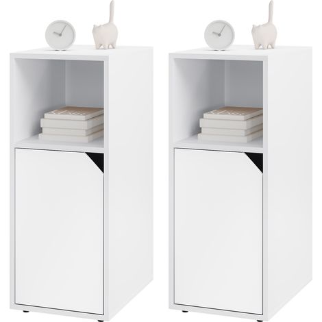 WOLTU Nachttisch 2er Set, Nachtschrank schmal, Nachtkommode mit offenem Fach und Tür, Verstellbarer Ablage, Beistelltisch Telefontisch Nachtkästchen für Schlafzimmer, Wohnzimmer, 25x35x62 cm, Weiß (1/5)