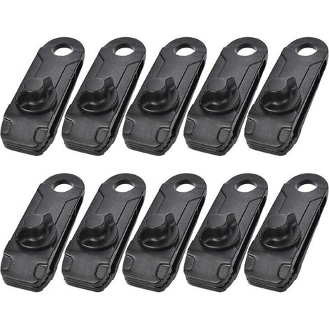 Clips de bâche, 10pcs Tarp Nylon Snap Clip Multi-Fonctionnel Durable Durable Camping Camping Tente Auvent Auvent Auvent Serrage Serrez l'outil pour Tenir la bâche, Pare-Soleil(Noir) (1/5)