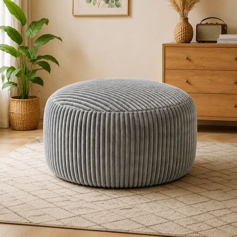 Sitzsack 4FT rund 100 x 100 x 50 cm mit Memory-Foam-Füllung, hellgrau HAVRYA (1/5)