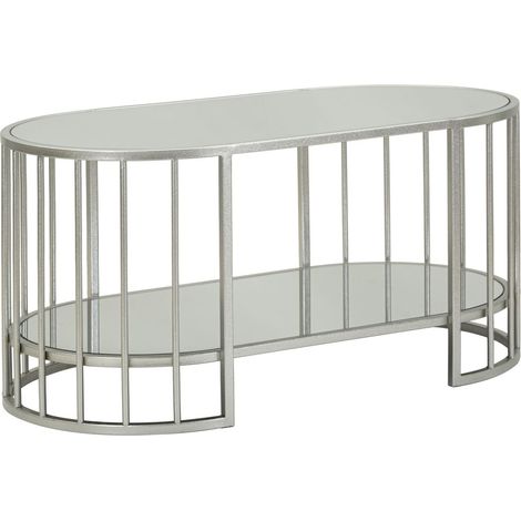 Tavolino da salotto Smirne in specchio e ferro argento 90x50x45 cm
