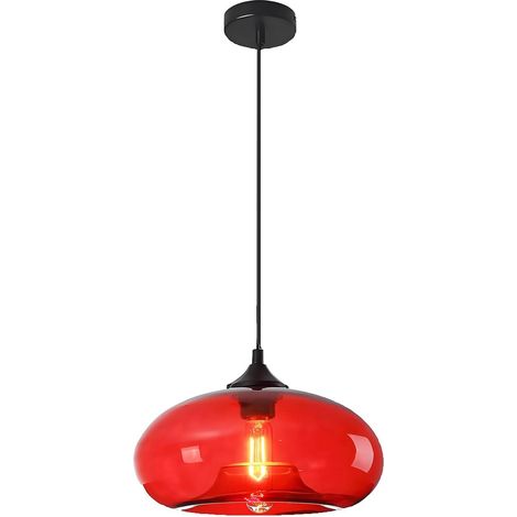 Lustre rond en verre coloré de style industriel rétro avec lumière chaude T10LED2W, lustre en verre pomme rouge (1/5)