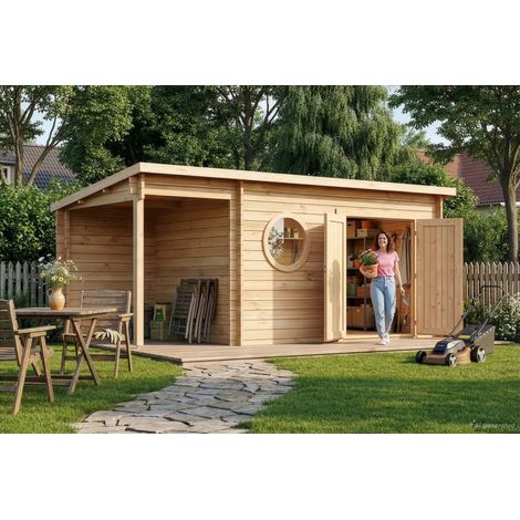 Alpholz Gartenhaus Maria Rondo C Gartenhaus aus Holz, Holzhaus mit 34 mm Wandstärke inklusive Schleppdach Blockbohlenhaus (1/5)