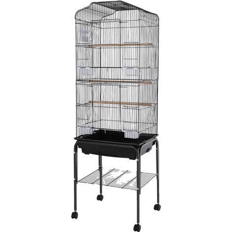 Cage à oiseaux, structure spacieuse, accès verrouillable, Noir (1/2)