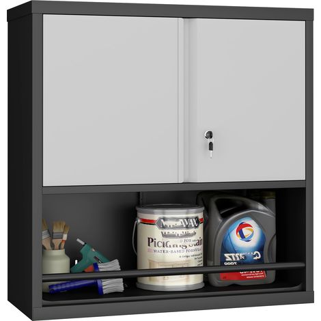 Hoher wandmontierter Metallschrank mit 2 Türen und verstellbaren Ablagen, schwarz/weiß (1/5)