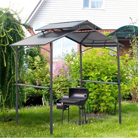 Pavillon barbecue 240x150x250 cm en acier noir, avec rangement pour jardin FloraGrace (1/5)