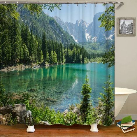 Filiyano-Rideau de douche à motif de paysage forestier, impression 3D, en polyester lavable avec crochets, paravent décoratif pour la maison, L 120 x
