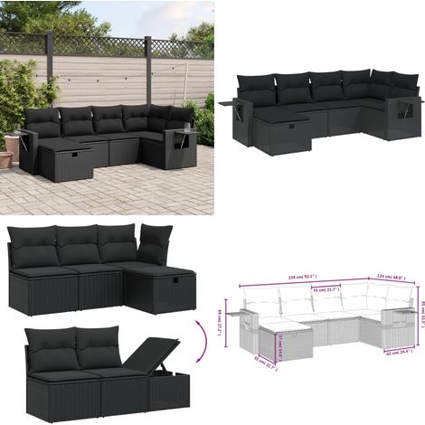 6-tlg. Garten-Sofagarnitur mit Kissen Schwarz Poly Rattan - Gartensorte - Gartenmöbelset - Esszimmergarnitur - Outdoor-Lounge - Lounge Set - Home & Living (1/5)