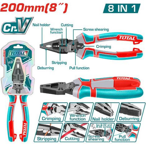 PINZA UNIVERSALE MULTIFUNZIONE AD AZIONE COMPOSTA 8 FUNZIONI 200mmTOTAL
