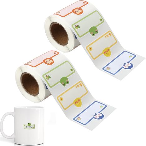 Namenaveckleber für Kleidung & Gegenstände 540 Stück, wasserfeste Namenstiketten Kinder Kita Schule, personalizedisierbar mit 14 verschiedenen Tiermotiven (1 Rollen à 7 Motive), selbstklebend (1/5)