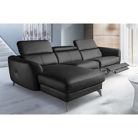 Canapé d'angle relax en cuir de luxe italien avec relax électrique, 5 places BERTONI, noir, angle gauche (1/5)