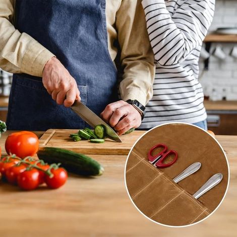 Estuche para cuchillos,Estuche para 7 cuchillos y utensilios de cocina,Lona premium verde militar,Bolsa resistente para cuchillos de chef (1/4)