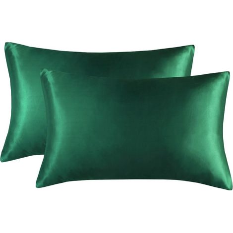 Lot de taies d'oreiller vertes haut de gamme (Lot de 2) — Taies d'oreiller en soie double face (Spécialement conçues pour le soin de la peau et des cheveux) — Lavables, design « Luxe léger » (50 x 66 