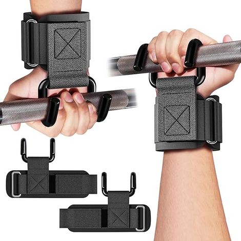 Crochets Pour Halterophilies - Charge Maximale 150 Kg - Pour Deadlifts Tirage Horizontal et Traction - Taille Unique Réglable - Lot de 2 (1/5)